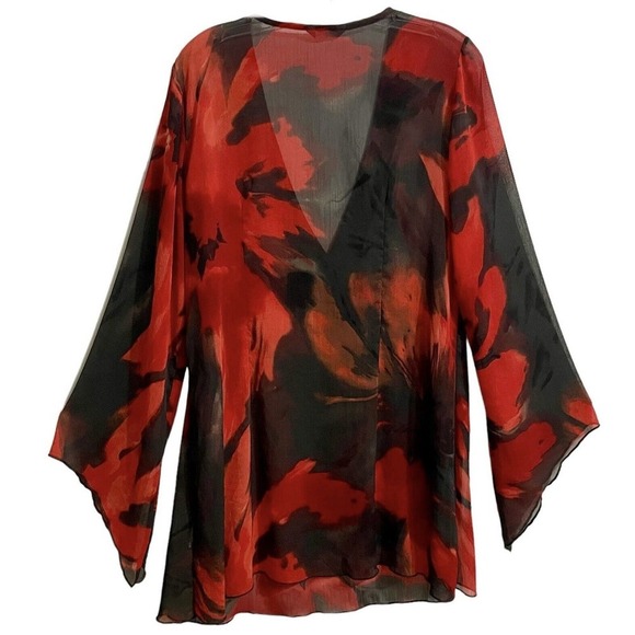 MARKS & SPENCER PER UNA Tunic Blouse Sz 16 Floral Beach Coverup Sheer Re… - Picture 3 of 8